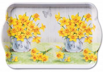 Small Melamine Tea Tray. Narcissus Design 21cm x 13cm